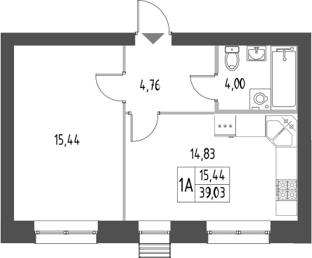 Планировка — Атмосфера, 1-комн., 39 м²