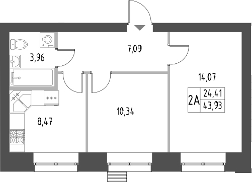 Планировка — Атмосфера, 2-комн., 45 м²