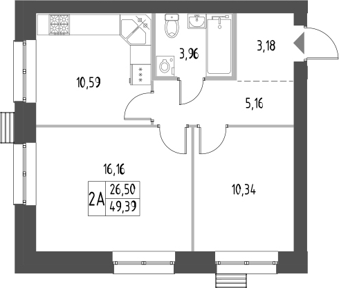 Планировка — Атмосфера, 2-комн., 49 м²