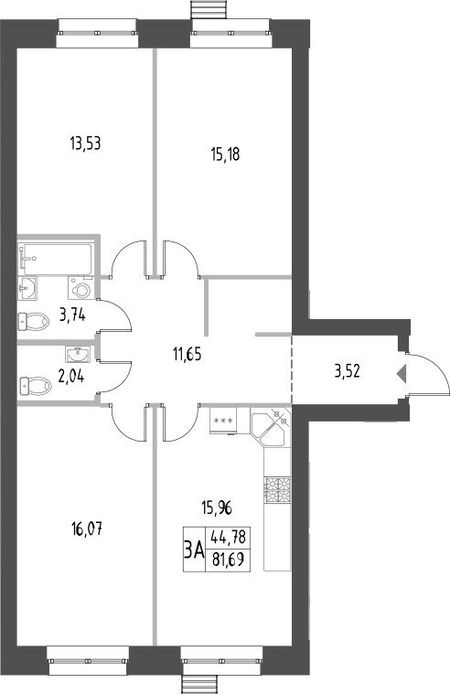 Планировка — Атмосфера, 3-комн., 82 м²