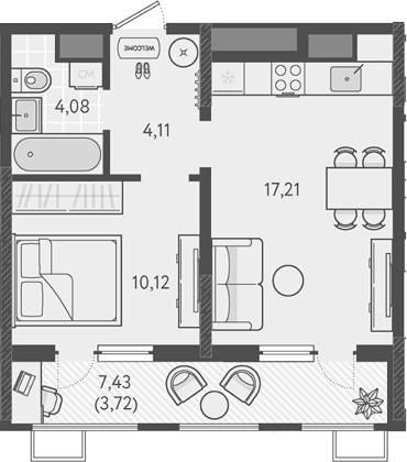 Планировка — Теплые края, 1-комн., 36 м²