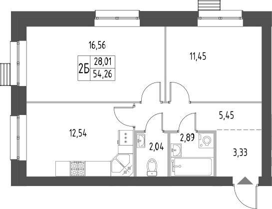 Планировка — Атмосфера, 2-комн., 54 м²