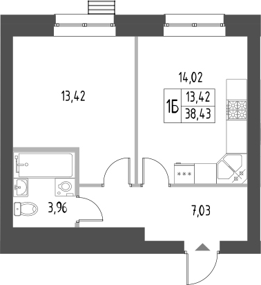 Планировка — Атмосфера, 1-комн., 38 м²