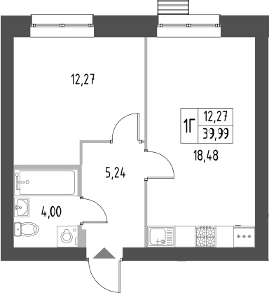 Планировка — Атмосфера, 1-комн., 40 м²
