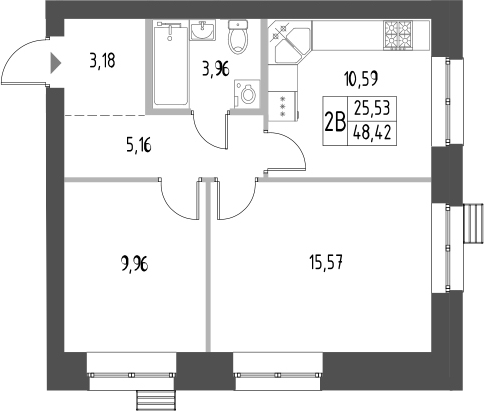 Планировка — Атмосфера, 2-комн., 48 м²