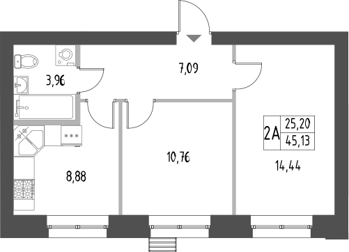 Планировка — Атмосфера, 2-комн., 45 м²
