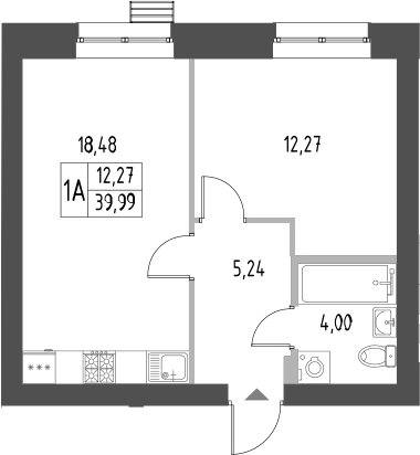 Планировка — Атмосфера, 1-комн., 40 м²