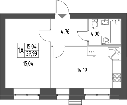 Планировка — Атмосфера, 1-комн., 38 м²