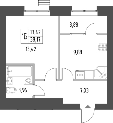 Планировка — Атмосфера, 1-комн., 34 м²
