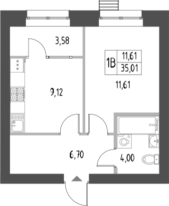 Планировка — Атмосфера, 1-комн., 31 м²
