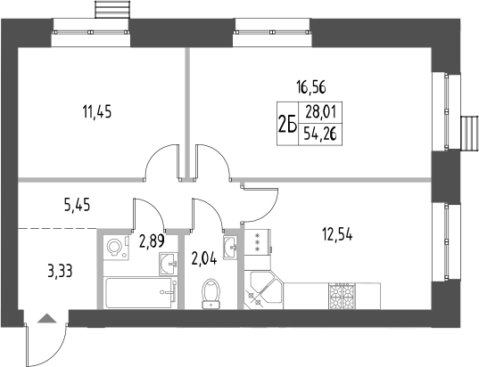 Планировка — Атмосфера, 2-комн., 54 м²