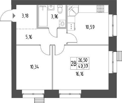 Планировка — Атмосфера, 2-комн., 49 м²