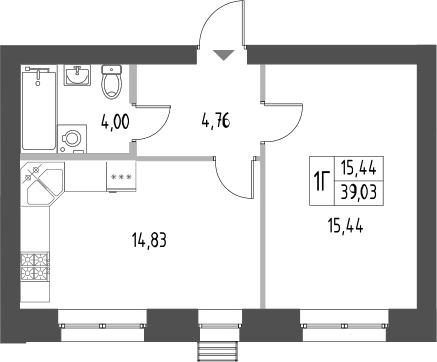 Планировка — Атмосфера, 1-комн., 39 м²