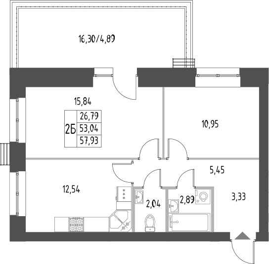Планировка — Атмосфера, 2-комн., 53 м²