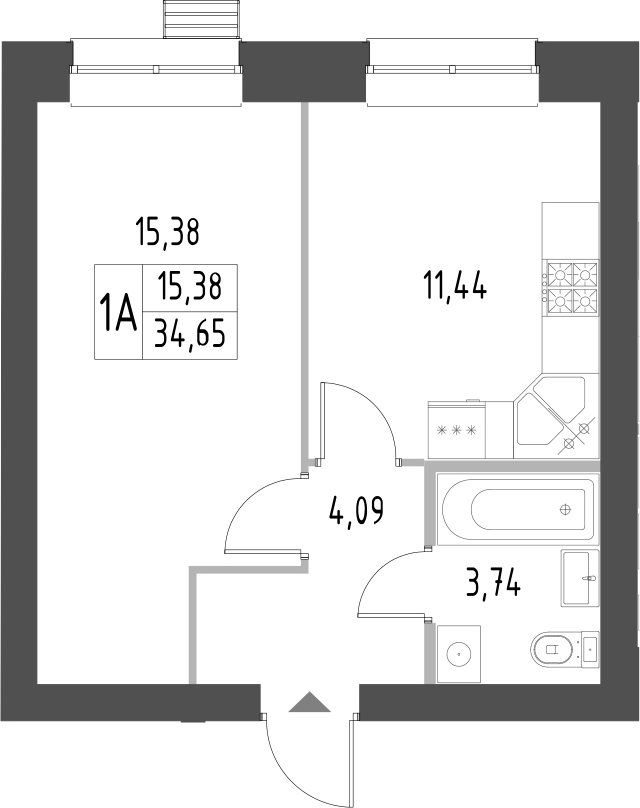 Планировка — Атмосфера, 1-комн., 35 м²