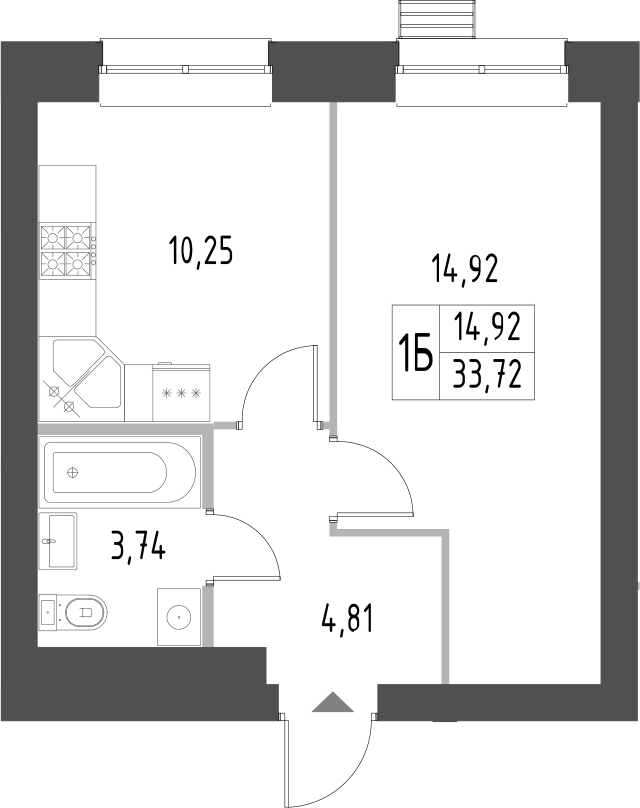 Планировка — Атмосфера, 1-комн., 34 м²