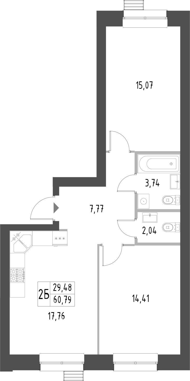 Планировка — Атмосфера, 2-комн., 61 м²