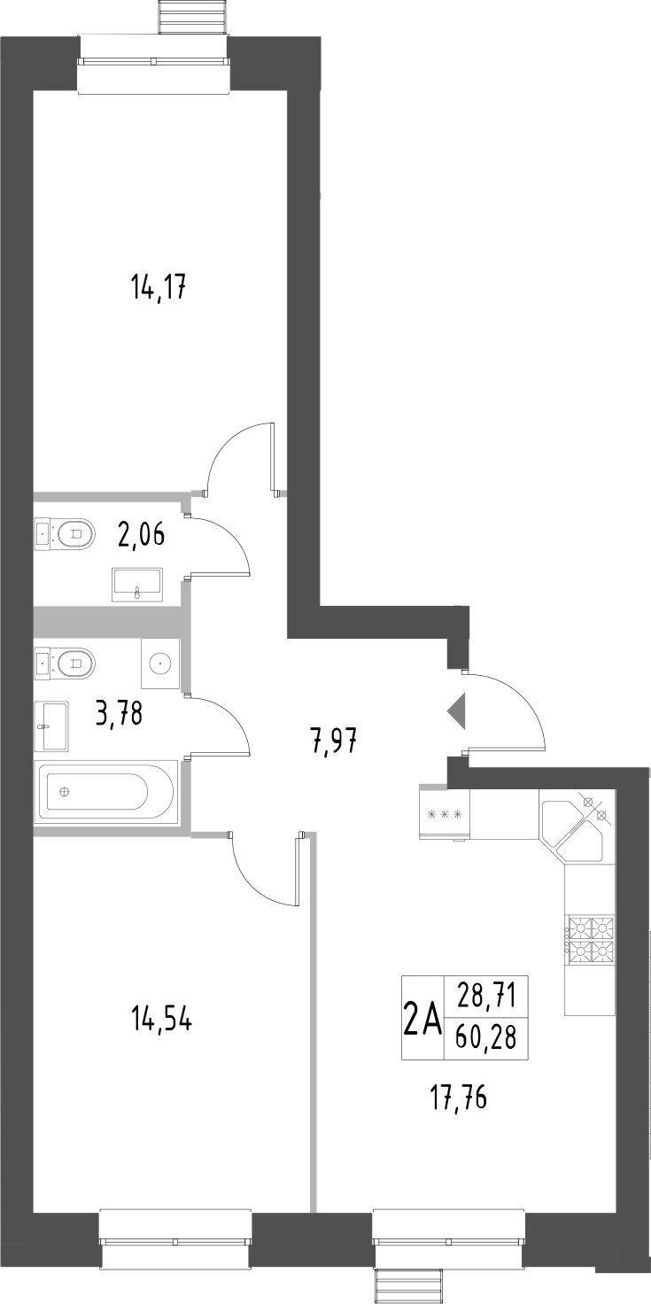 Планировка — Атмосфера, 2-комн., 60 м²