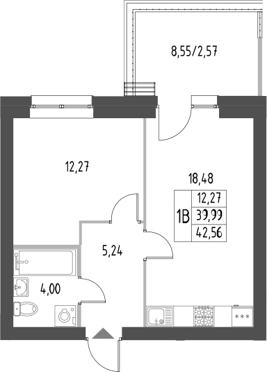 Планировка — Атмосфера, 1-комн., 40 м²