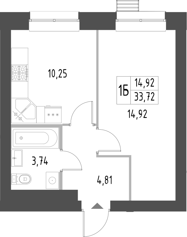 Планировка — Атмосфера, 1-комн., 34 м²