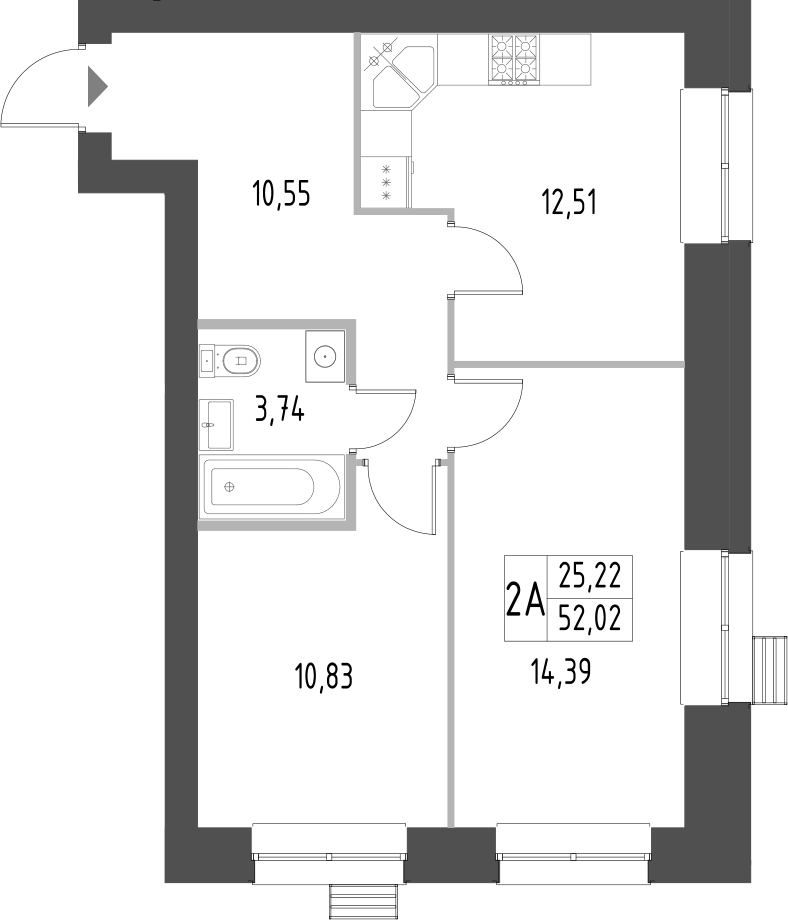 Планировка — Атмосфера, 2-комн., 52 м²