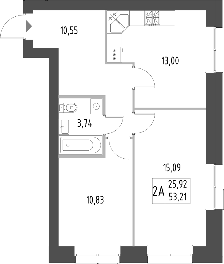Планировка — Атмосфера, 2-комн., 53 м²