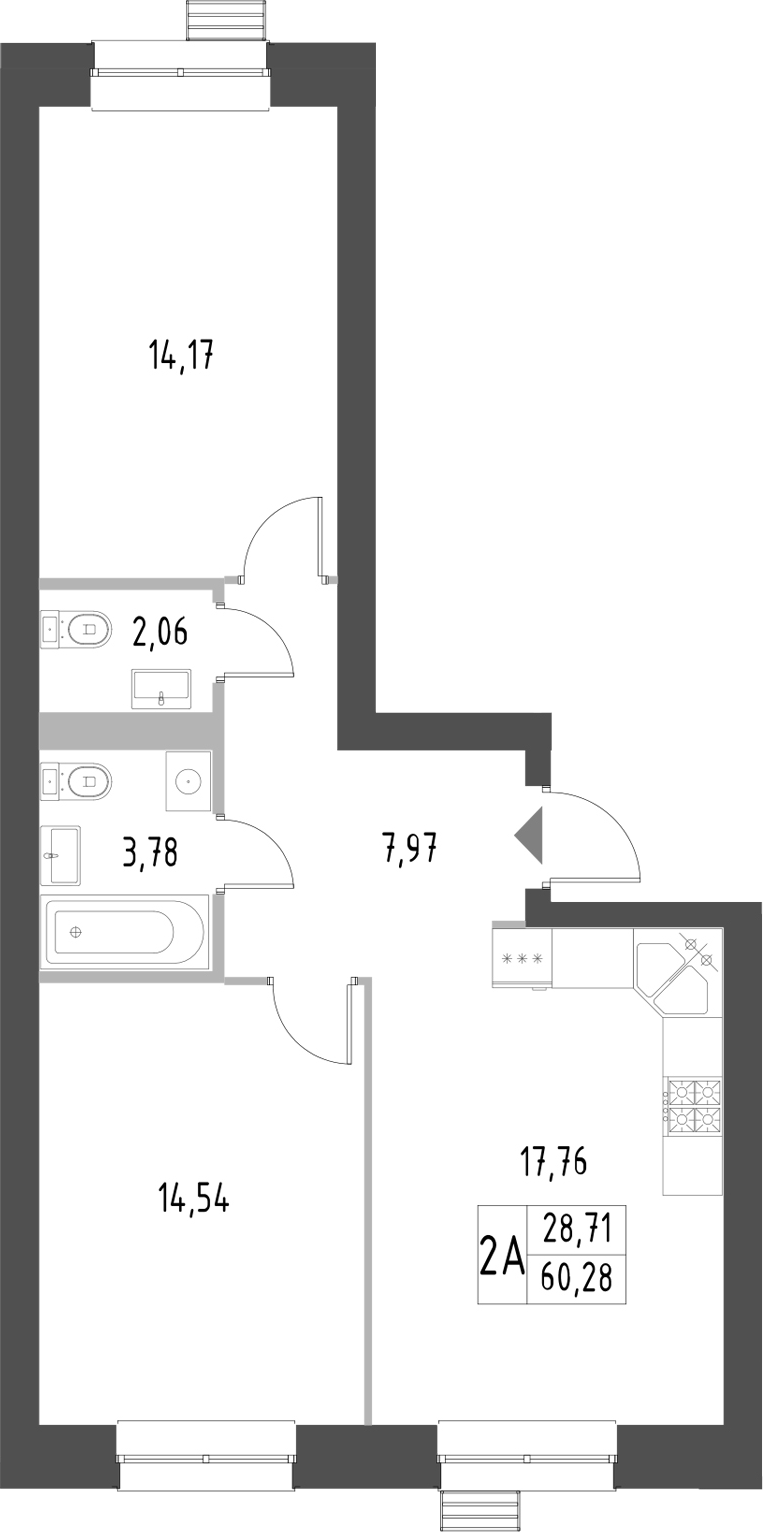 Планировка — Атмосфера, 2-комн., 60 м²