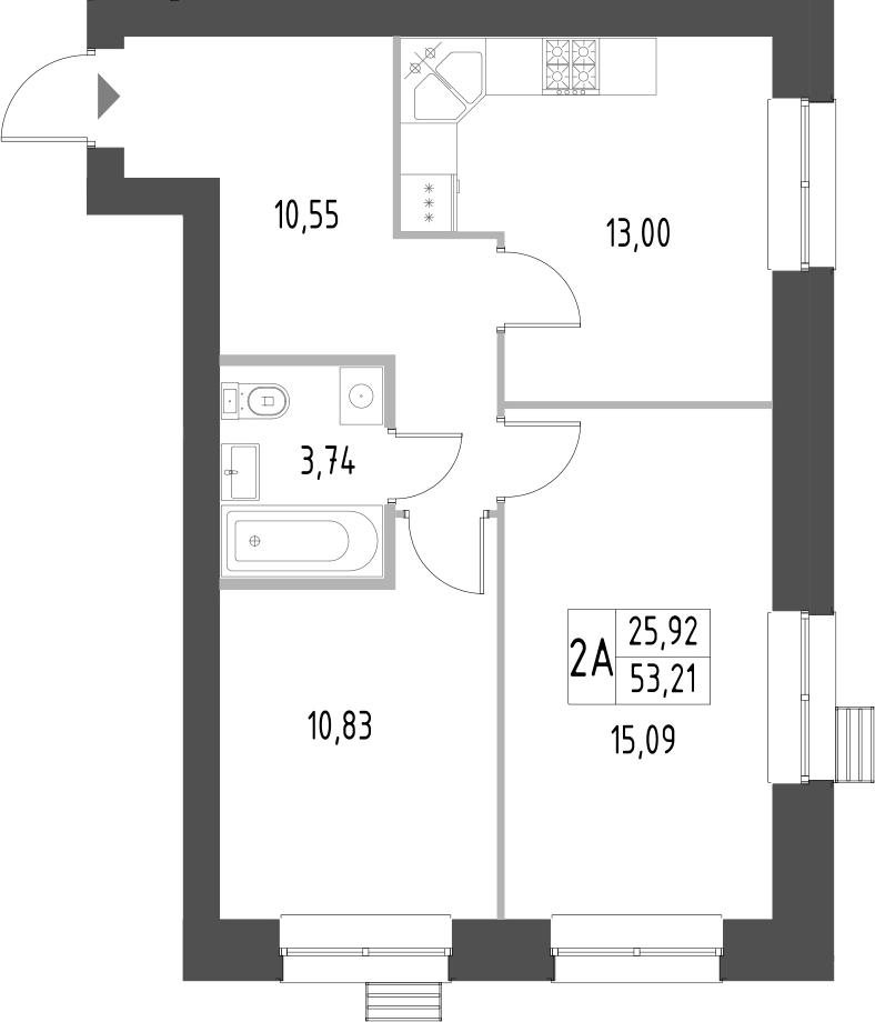 Планировка — Атмосфера, 2-комн., 53 м²