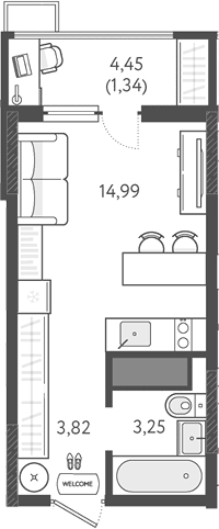 Планировка — Теплые края, Студия, 22 м²