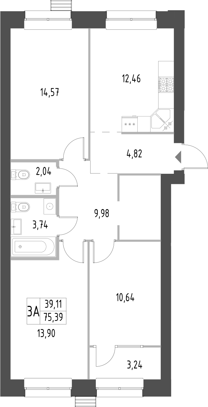 Планировка — Атмосфера, 3-комн., 72 м²