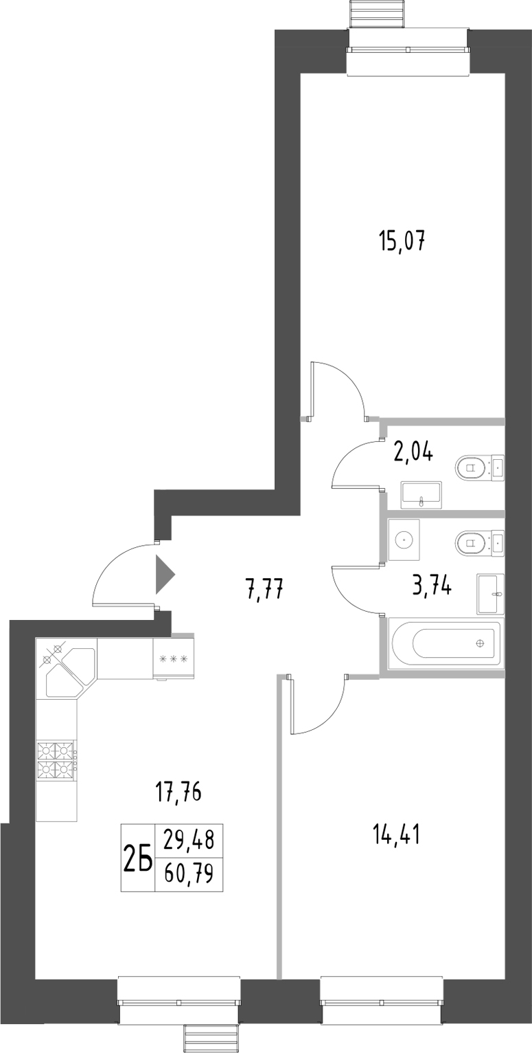 Планировка — Атмосфера, 2-комн., 61 м²