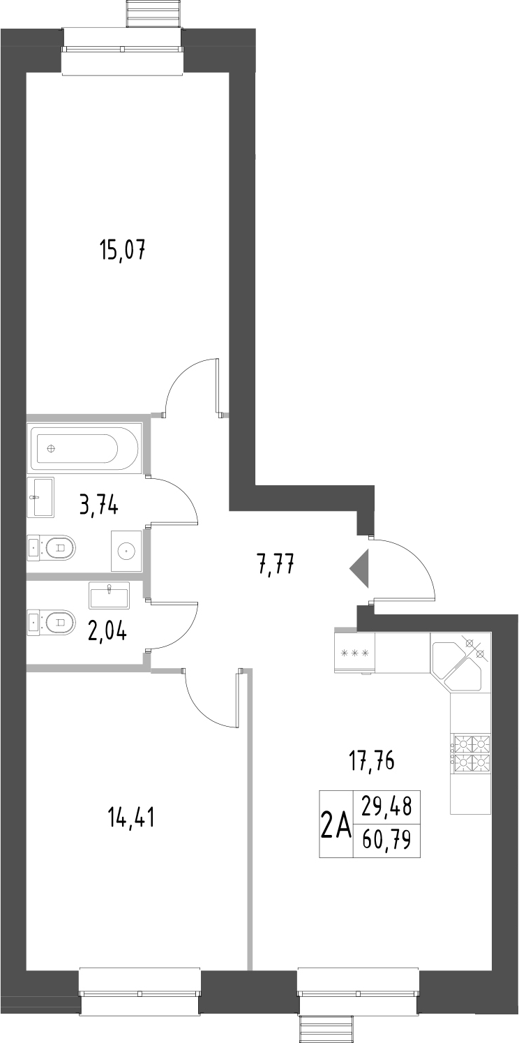 Планировка — Атмосфера, 2-комн., 61 м²