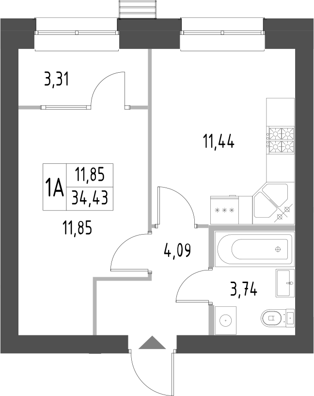 Планировка — Атмосфера, 1-комн., 34 м²