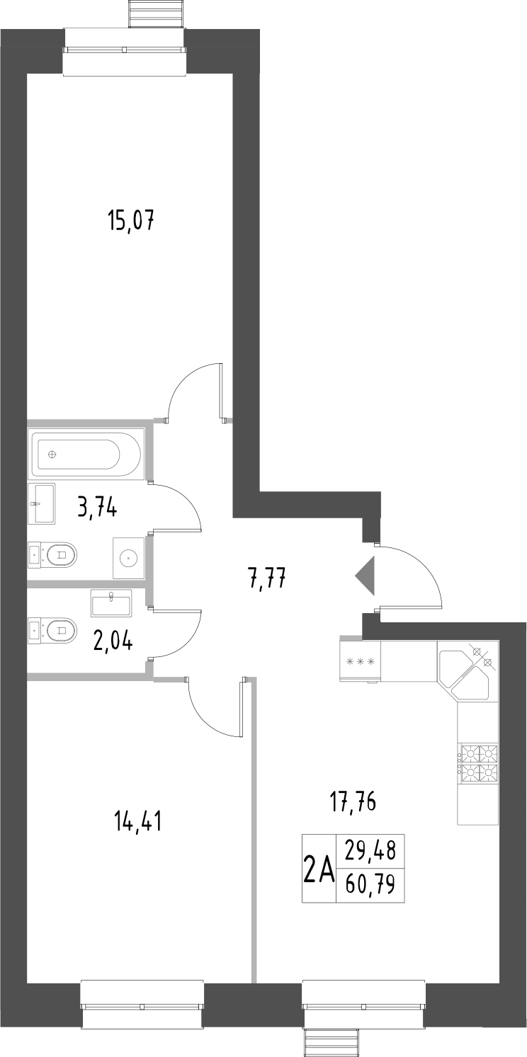 Планировка — Атмосфера, 2-комн., 61 м²