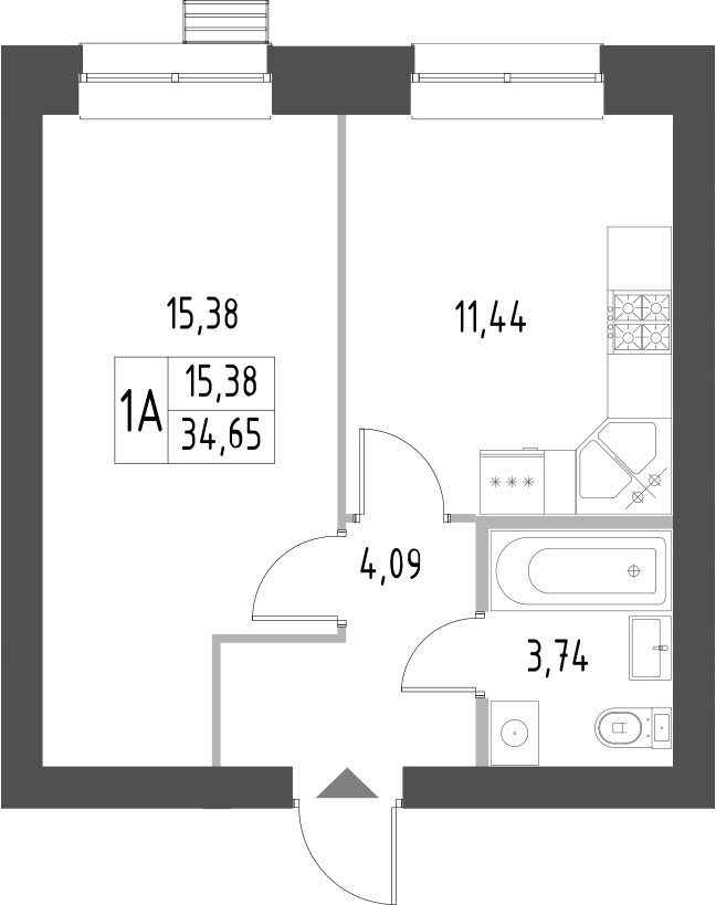 Планировка — Атмосфера, 1-комн., 35 м²
