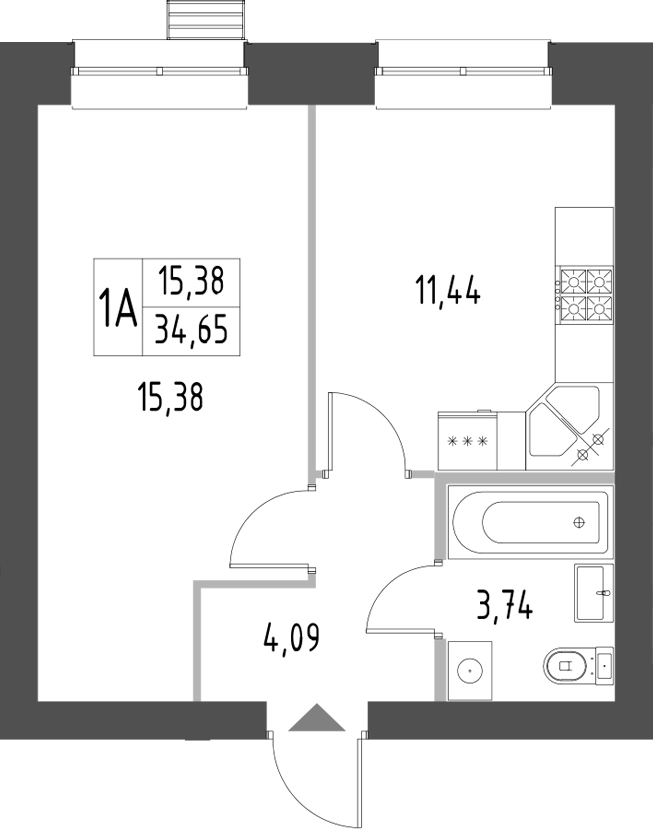 Планировка — Атмосфера, 1-комн., 35 м²
