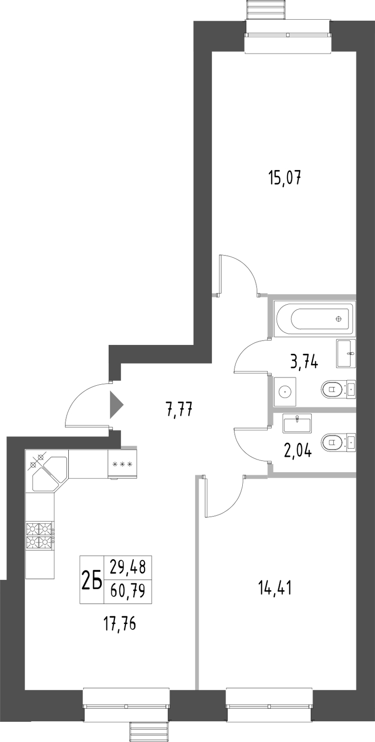 Планировка — Атмосфера, 2-комн., 61 м²