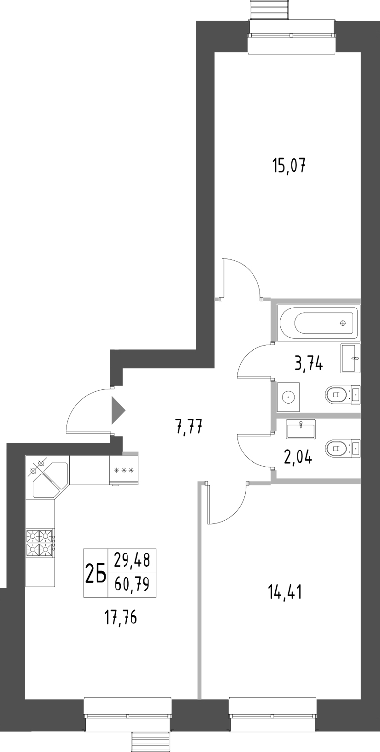 Планировка — Атмосфера, 2-комн., 61 м²
