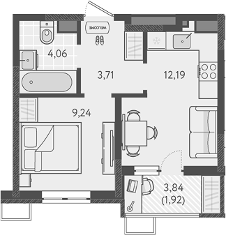 Планировка — Теплые края, 1-комн., 29 м²