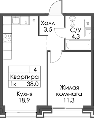 Планировка — Ботаническая 3, 1-комн., 38 м²
