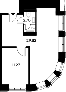 Планировка — YES Gorki, 1-комн., 44 м²