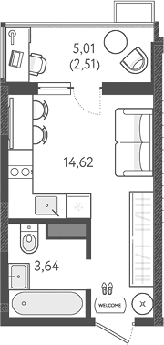 Планировка — Теплые края, Студия, 18 м²