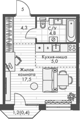 Планировка — Фриссон, Студия, 32 м²