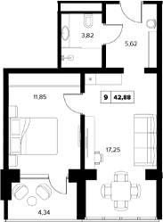 Планировка — Гостиничный комплекс Белые ночи, 1-комн., 39 м²