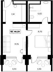 Планировка — Гостиничный комплекс Белые ночи, 1-комн., 37 м²