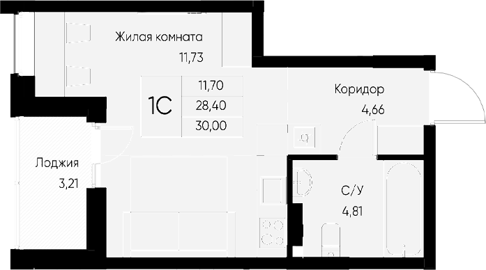 Планировка — Васильевский остров, Студия, 21 м²