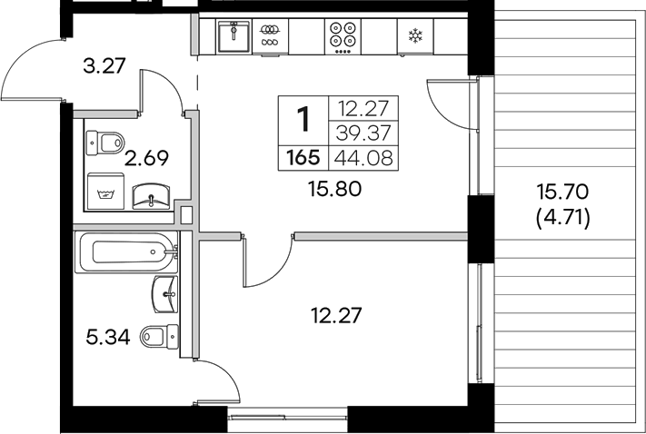 Планировка — Экосити Резиденции, 2-комн., 39 м²