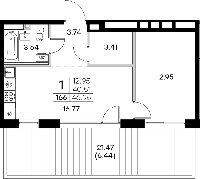 Планировка — Экосити Резиденции, 2-комн., 41 м²