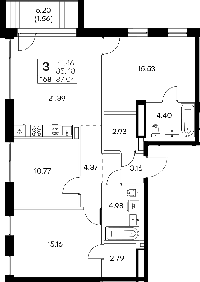Планировка — Экосити Резиденции, 4-комн., 85 м²