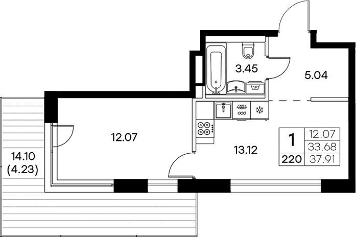 Планировка — Экосити Резиденции, 1-комн., 34 м²
